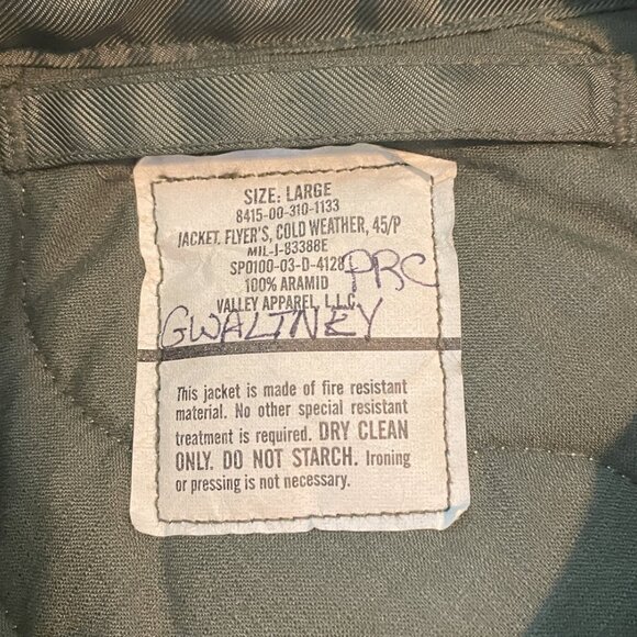 Vintage Alpha Industries CWU-45/P Green Jacket Pilot Aviator Bomber L Gladiators - Picture 2 of 8